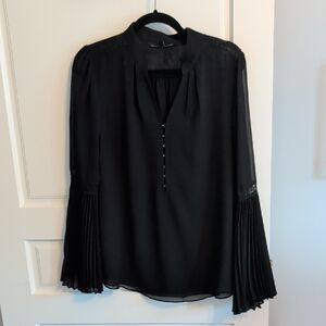 White House Black Market Black Blouse with Pleated Sleeves